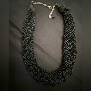 Black Beaded Braided Statement Necklace